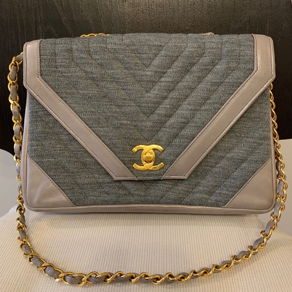 CHANEL Handbags - Unique Vintage Blue Chanel Chevron Flap